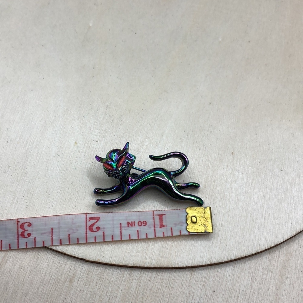 Vintage Oil Spill Gloss Enamel Siamese Cat Brooch - Picture 5 of 5
